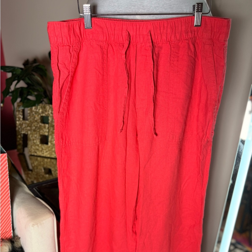 Vibrant Coral Wideleg Drawstring Pants